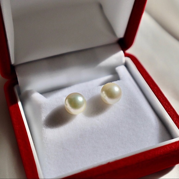 White Pink Double Hanadama Pearls earrings in setting 18K gold. - Picture 3 of 4